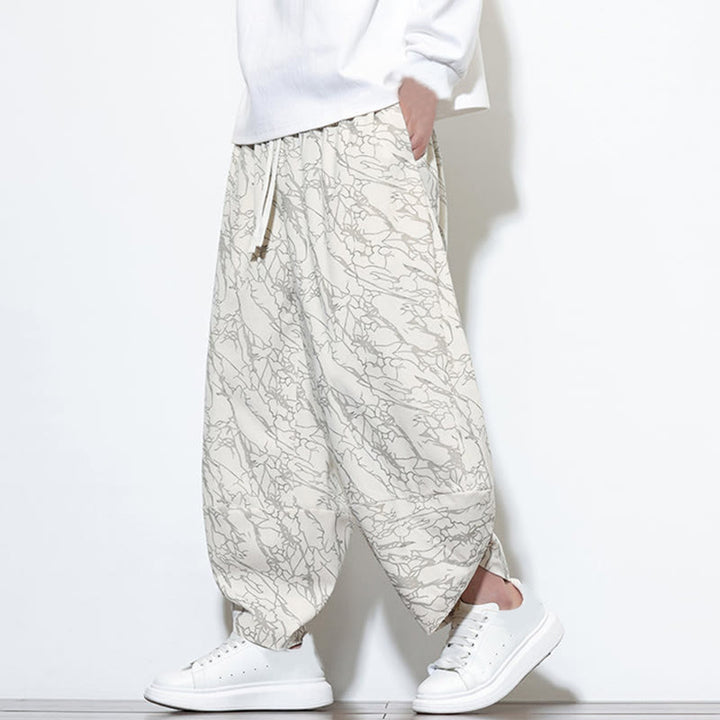 Pantalon harem homme en coton imprimé de lignes texturées avec motif de Buddha Stones et poches, longueur cheville, taille élastique - image 30
