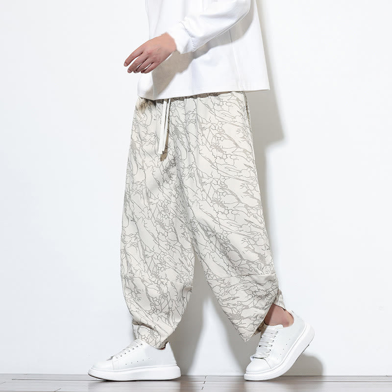 Pantalon harem homme en coton imprimé de lignes texturées avec motif de Buddha Stones et poches, longueur cheville, taille élastique - image 29