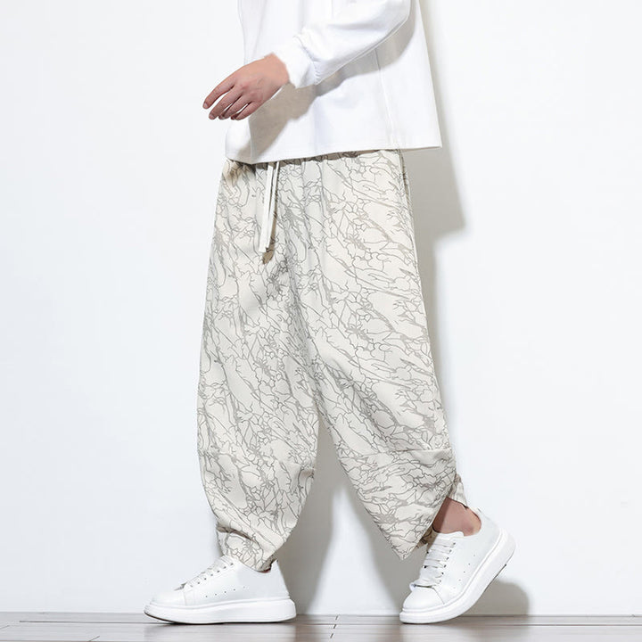 Pantalon harem homme en coton imprimé de lignes texturées avec motif de Buddha Stones et poches, longueur cheville, taille élastique - image 29