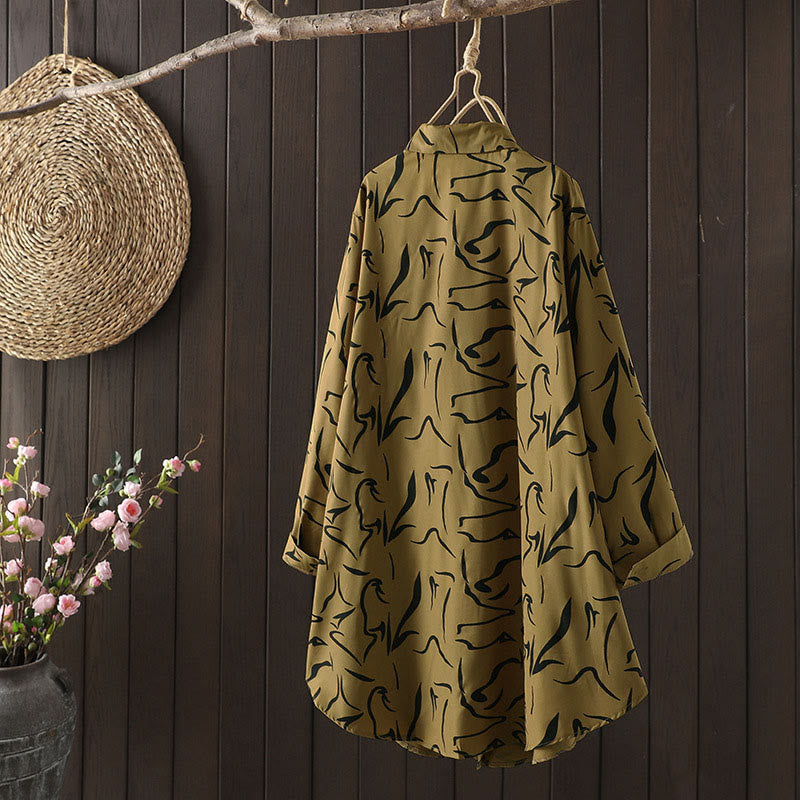 Chemise à manches longues pour femme en coton et polyester, motif rayures, col montant, motif rayures , Buddha Stones, printemps/automne  - image 3