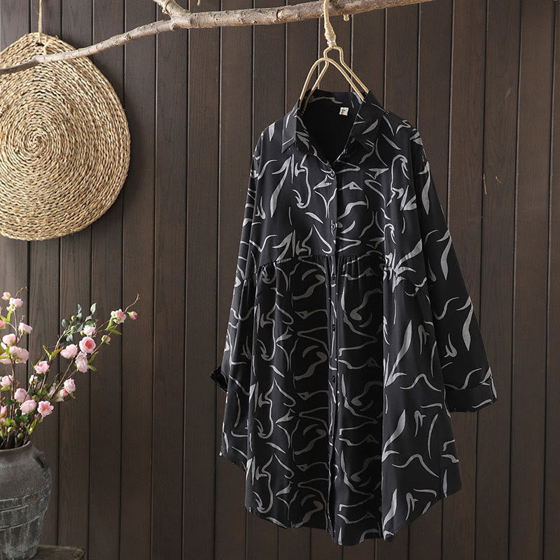 Chemise à manches longues pour femme en coton et polyester, motif rayures, col montant, motif rayures , Buddha Stones, printemps/automne  - Noir - US14，UK/AU18，EU46 (4XL) - image 16