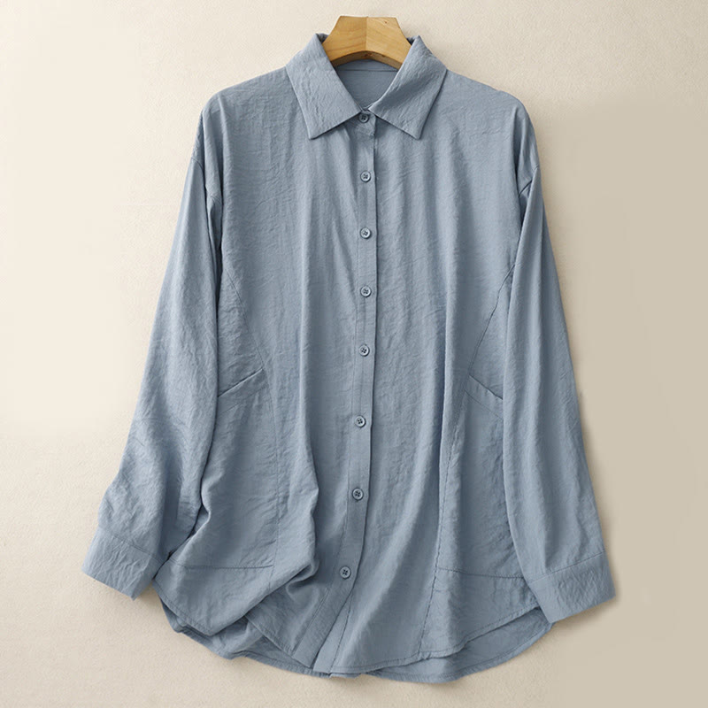 Chemise femme en coton et polyester, manches longues, col montant, motif Buddha Stones , printemps/automne  - Bleu clair - US8-10，UK/AU12-14，EU40-42 (2XL) - image 0