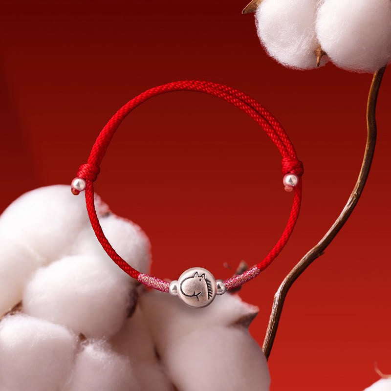 Bracelet porte-bonheur en argent sterling 999 et fil rouge, orné de Buddha Stones l'année du Cheval - image 3