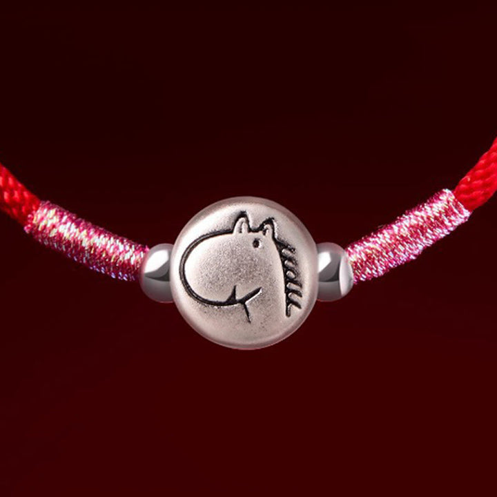Bracelet porte-bonheur en argent sterling 999 et fil rouge, orné de Buddha Stones l'année du Cheval - image 14
