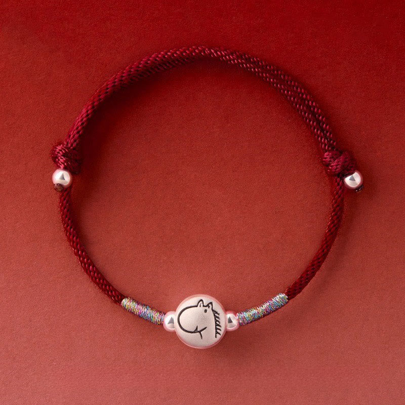 Bracelet porte-bonheur en argent sterling 999 et fil rouge, orné de Buddha Stones l'année du Cheval - image 1