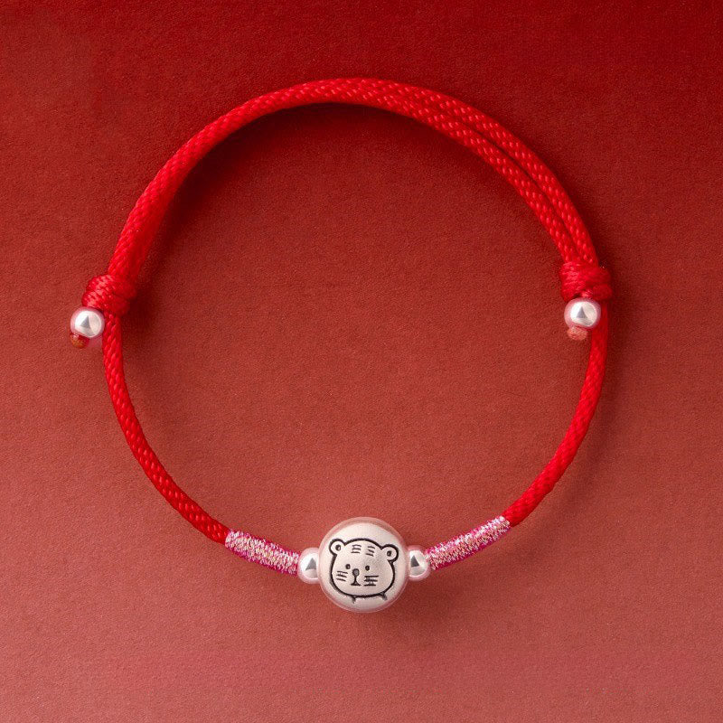 Bracelet porte-bonheur en argent sterling 999 et fil rouge, orné de Buddha Stones l'année du Cheval - Bracelet Tiger Red (Tour de poignet : 14-18 cm) - image 21