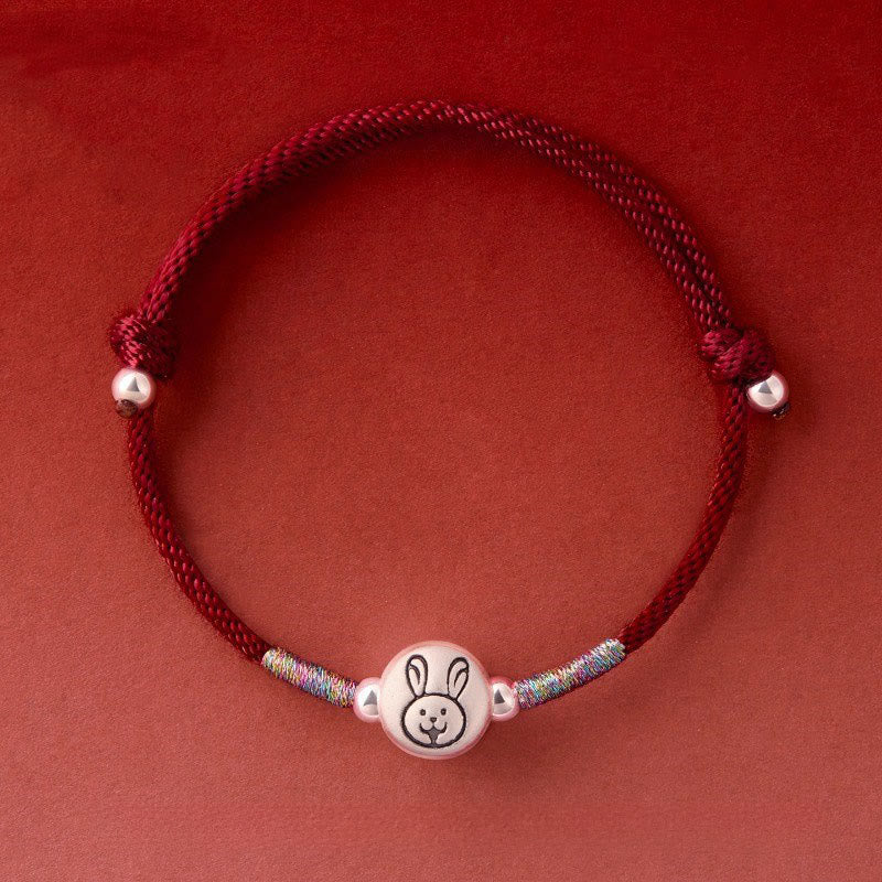Bracelet porte-bonheur en argent sterling 999 et fil rouge, orné de Buddha Stones l'année du Cheval - Bracelet lapin rouge foncé (Tour de poignet : 14-18 cm) - image 22