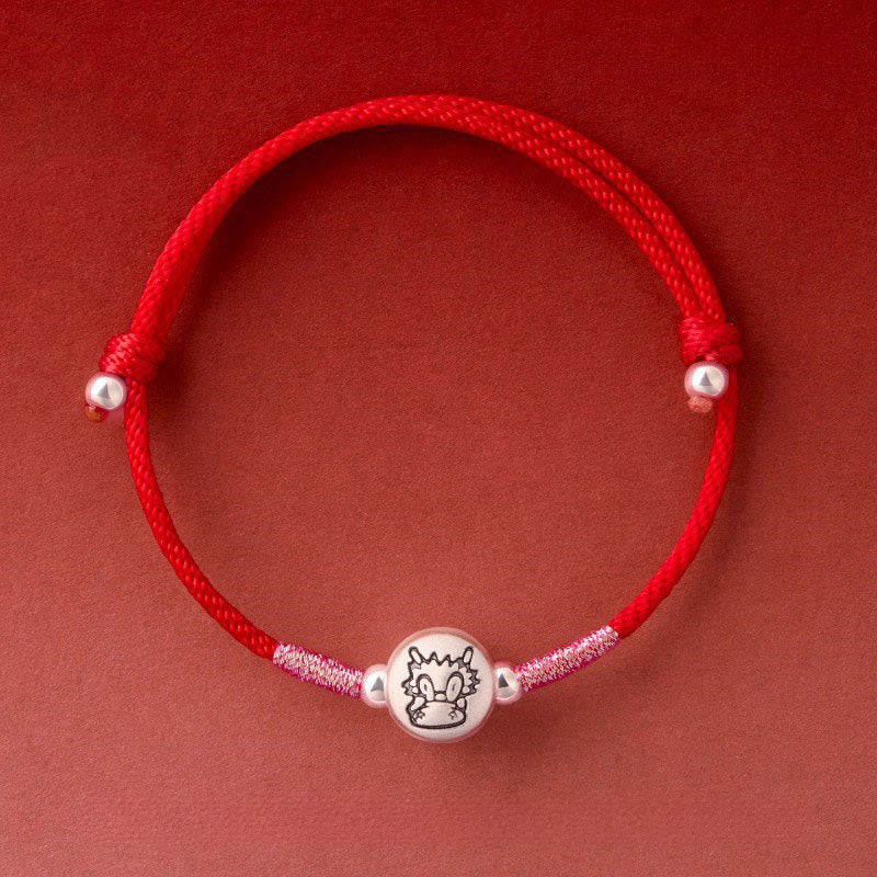 Bracelet porte-bonheur en argent sterling 999 et fil rouge, orné de Buddha Stones l'année du Cheval - Cordon rouge Dragon (Tour de poignet : 14-18 cm) - image 25