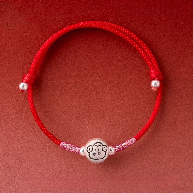 Bracelet porte-bonheur en argent sterling 999 et fil rouge, orné de Buddha Stones l'année du Cheval - Bracelet Monkey Red String (Tour de poignet : 14-18 cm) - image 31
