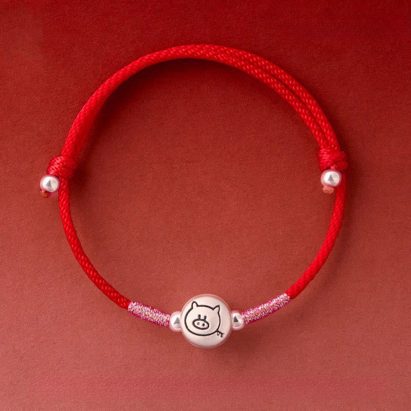 Bracelet porte-bonheur en argent sterling 999 et fil rouge, orné de Buddha Stones l'année du Cheval - Cordon rouge cochon (Tour de poignet : 14-18 cm) - image 37