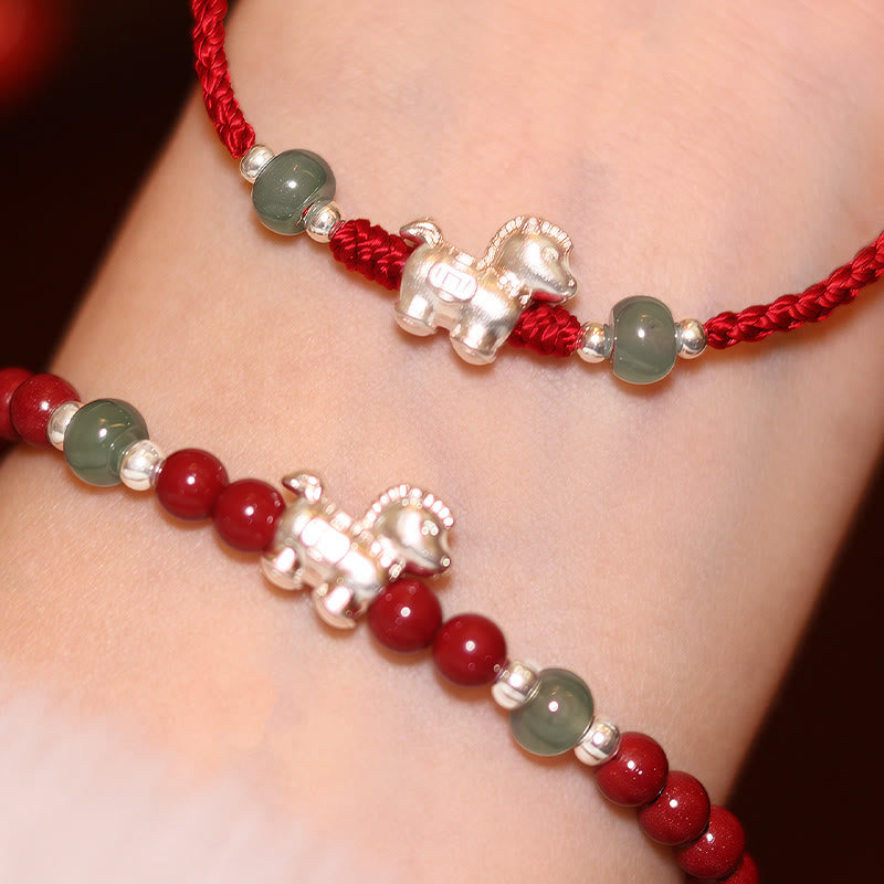 Bracelet de bénédiction en jade cinabre et cordon rouge, année du Cheval , Buddha Stones - image 0