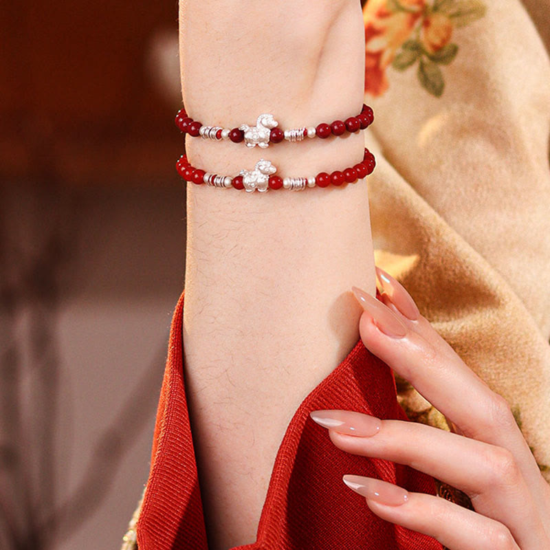 Bracelet en argent sterling 999 et cinabre, orné de Buddha Stones et symbole de l'année du Cheval, en agate rouge et cinabre, symbole de sérénité. - image 15