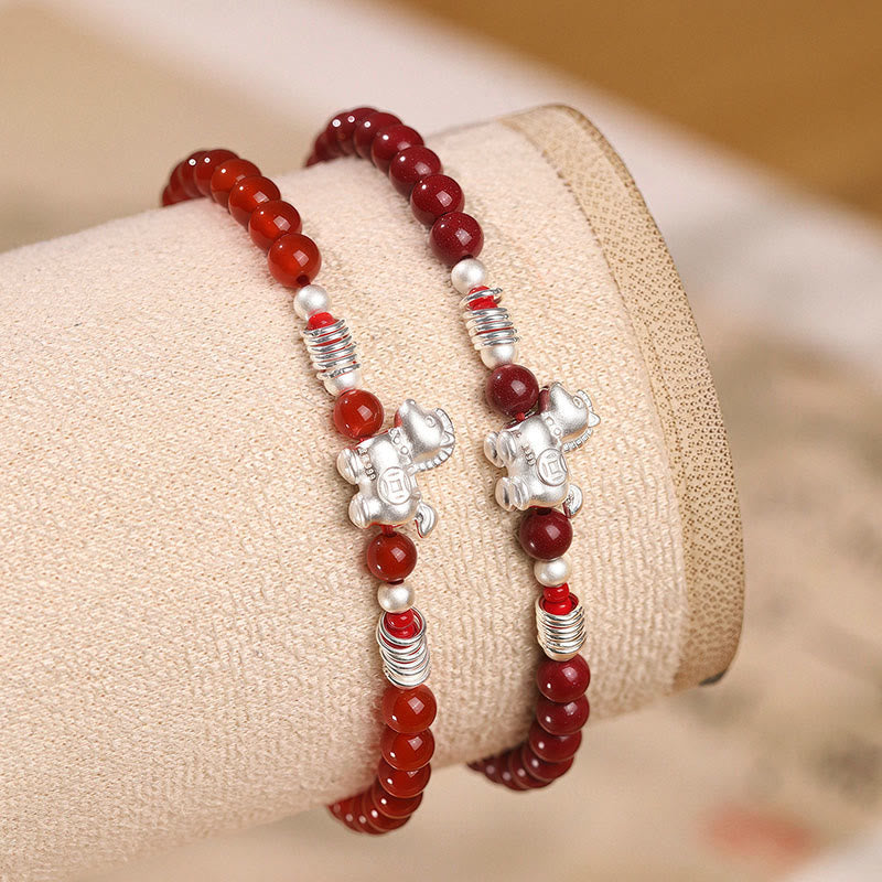 Bracelet en argent sterling 999 et cinabre, orné de Buddha Stones et symbole de l'année du Cheval, en agate rouge et cinabre, symbole de sérénité. - image 14