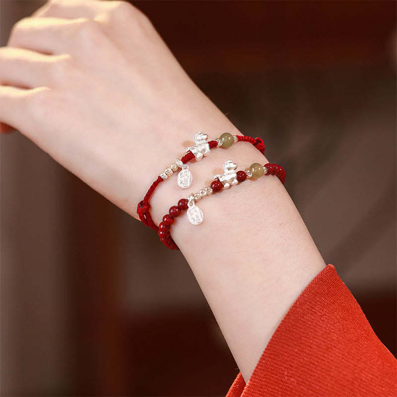 Bracelet de concentration en Buddha Stones, année du Cheval, cinabre, jade Hetian, argent sterling 999 et cordon rouge - image 23
