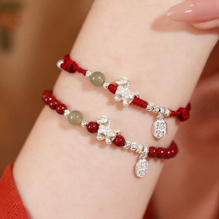 Bracelet de concentration en Buddha Stones, année du Cheval, cinabre, jade Hetian, argent sterling 999 et cordon rouge - image 19