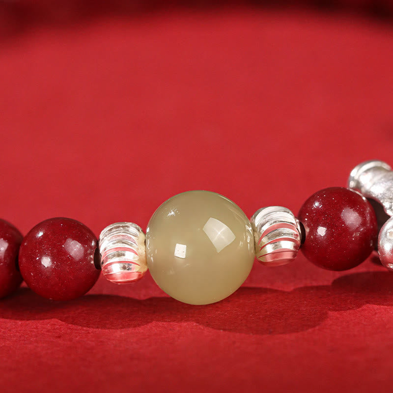 Bracelet de concentration en Buddha Stones, année du Cheval, cinabre, jade Hetian, argent sterling 999 et cordon rouge - image 3