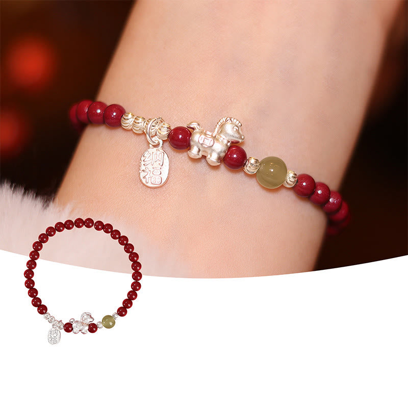 Bracelet de concentration en Buddha Stones, année du Cheval, cinabre, jade Hetian, argent sterling 999 et cordon rouge - image 2
