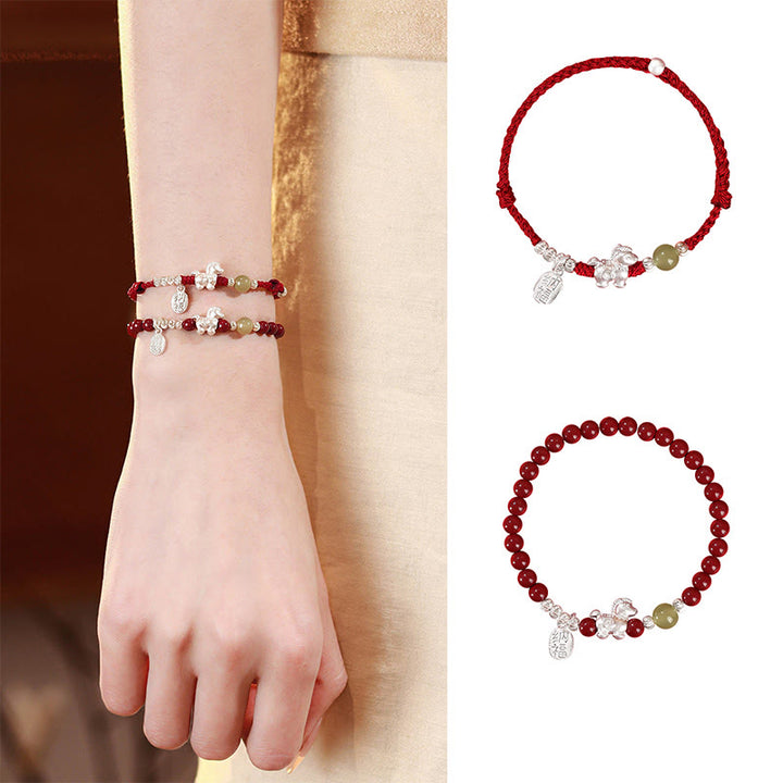 Bracelet de concentration en Buddha Stones, année du Cheval, cinabre, jade Hetian, argent sterling 999 et cordon rouge - image 21
