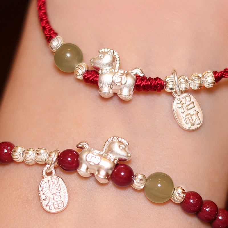 Bracelet de concentration en Buddha Stones, année du Cheval, cinabre, jade Hetian, argent sterling 999 et cordon rouge - image 22