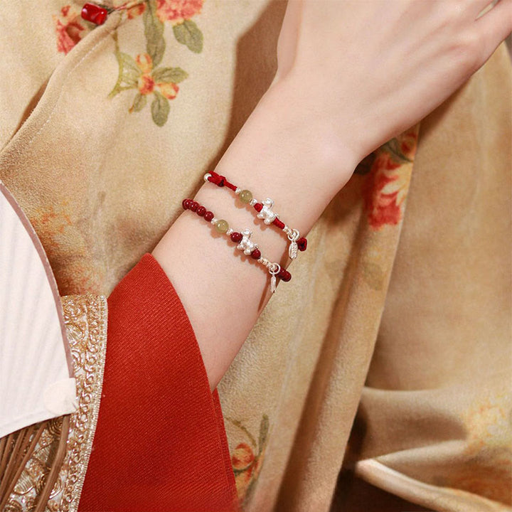 Bracelet de concentration en Buddha Stones, année du Cheval, cinabre, jade Hetian, argent sterling 999 et cordon rouge - image 17