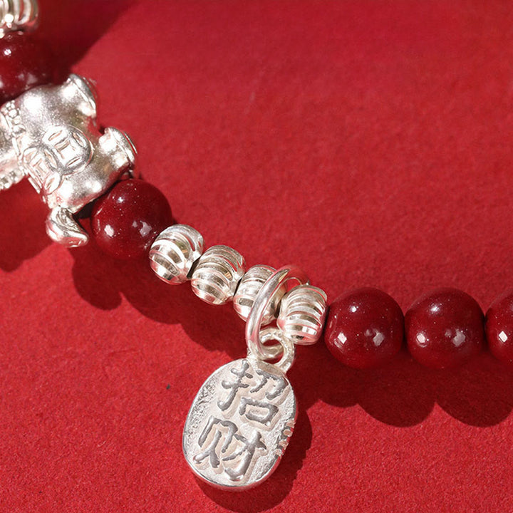 Bracelet de concentration en Buddha Stones, année du Cheval, cinabre, jade Hetian, argent sterling 999 et cordon rouge - image 11