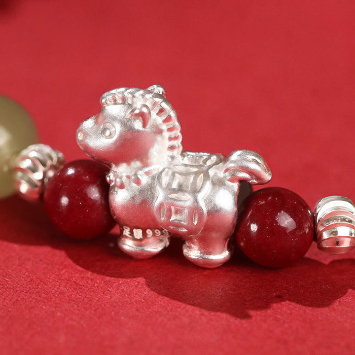 Bracelet de concentration en Buddha Stones, année du Cheval, cinabre, jade Hetian, argent sterling 999 et cordon rouge - image 4