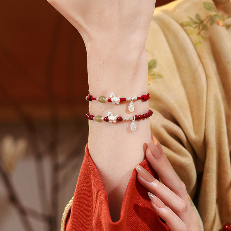 Bracelet de concentration en Buddha Stones, année du Cheval, cinabre, jade Hetian, argent sterling 999 et cordon rouge - image 18