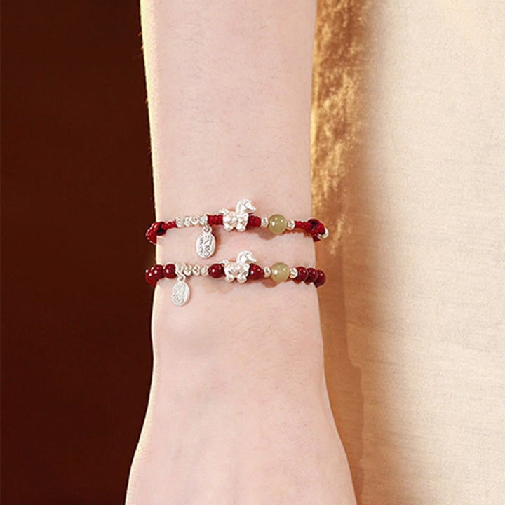 Bracelet de concentration en Buddha Stones, année du Cheval, cinabre, jade Hetian, argent sterling 999 et cordon rouge - image 20