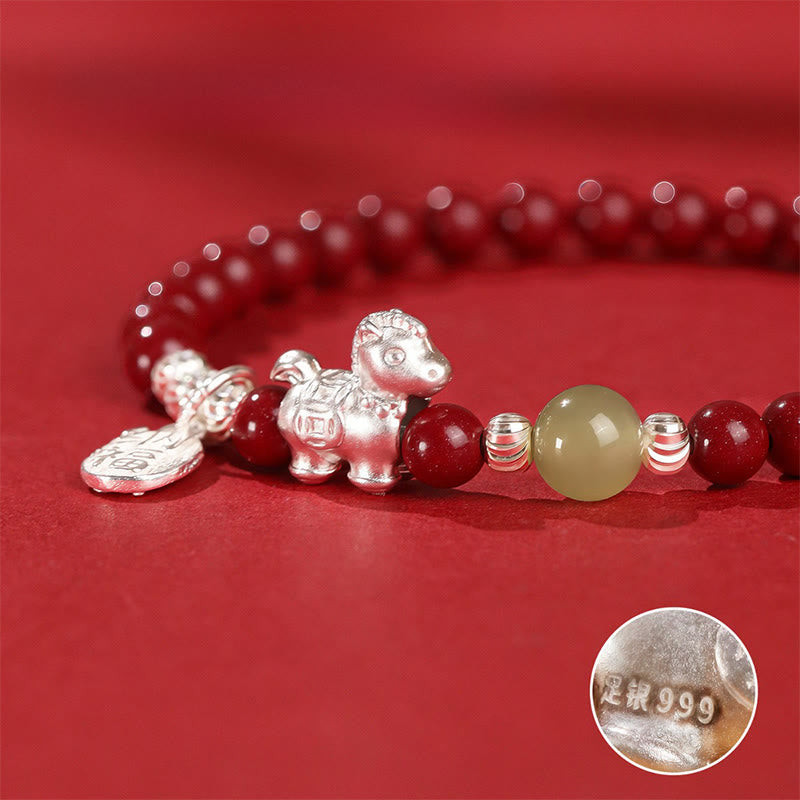 Bracelet de concentration en Buddha Stones, année du Cheval, cinabre, jade Hetian, argent sterling 999 et cordon rouge - image 12