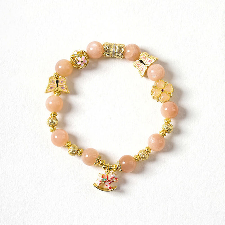 Bracelet de succès en agate rouge du Sud, pierre de soleil et tourmaline, orné de Buddha Stones l'année du Cheval. - Cheval en pierre solaire (Tour de poignet : 14-15 cm) - image 7