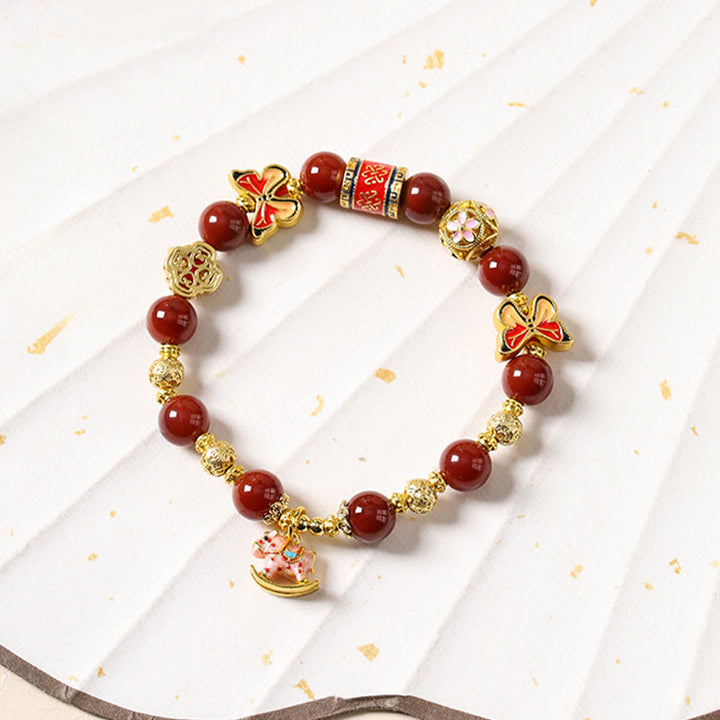 Bracelet de succès en agate rouge du Sud, pierre de soleil et tourmaline, orné de Buddha Stones l'année du Cheval. - image 2
