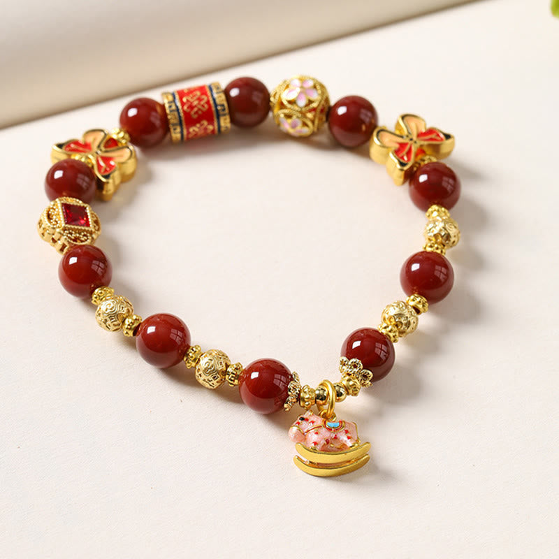 Bracelet de succès en agate rouge du Sud, pierre de soleil et tourmaline, orné de Buddha Stones l'année du Cheval. - image 1
