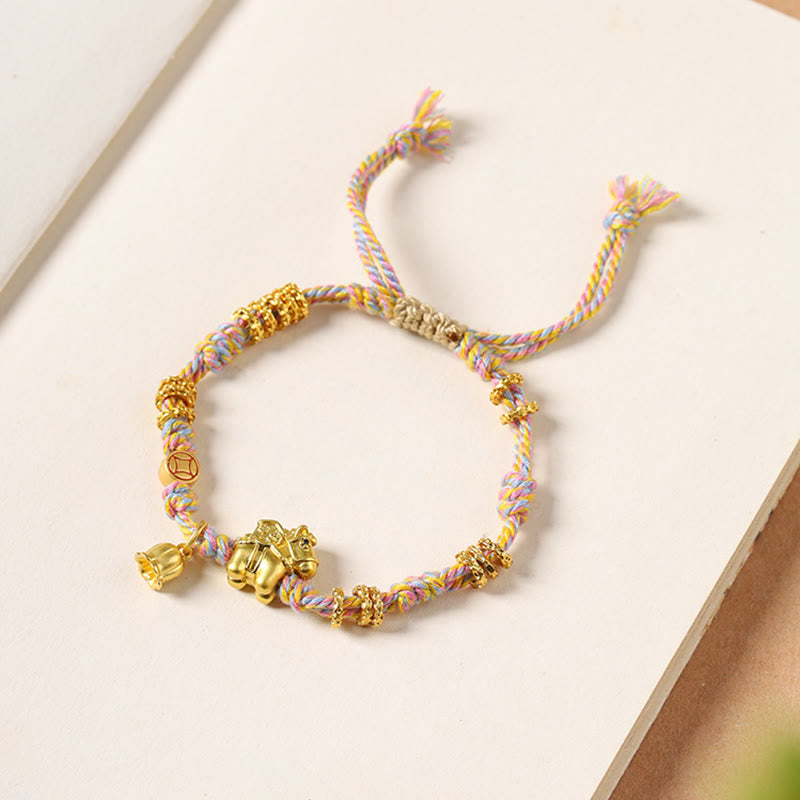 Bracelet en cuivre tressé tibétain, symbole de richesse, orné de Buddha Stones l'année du Cheval - image 1