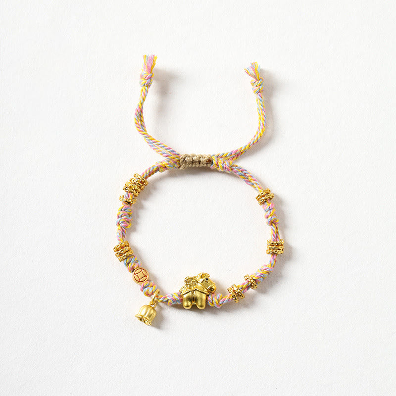 Bracelet en cuivre tressé tibétain, symbole de richesse, orné de Buddha Stones l'année du Cheval - Cheval d'or (Tour de poignet 14-15 cm) - image 0