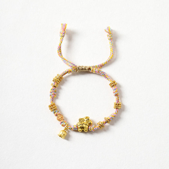 Bracelet en cuivre tressé tibétain, symbole de richesse, orné de Buddha Stones l'année du Cheval - Cheval d'or (Tour de poignet 14-15 cm) - image 0