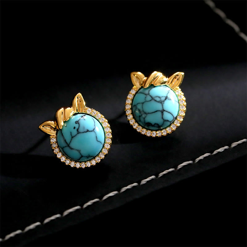 Boucles d'oreilles équilibre en cuivre turquoise et Buddha Stones, en forme d'oreille de cheval - image 2