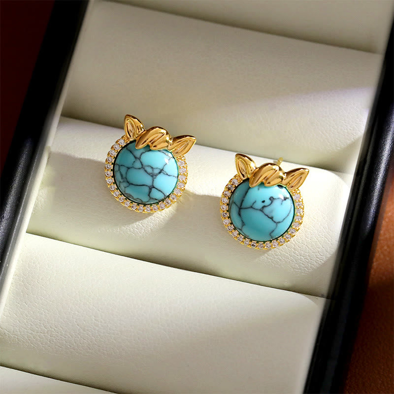 Boucles d'oreilles équilibre en cuivre turquoise et Buddha Stones, en forme d'oreille de cheval - image 3