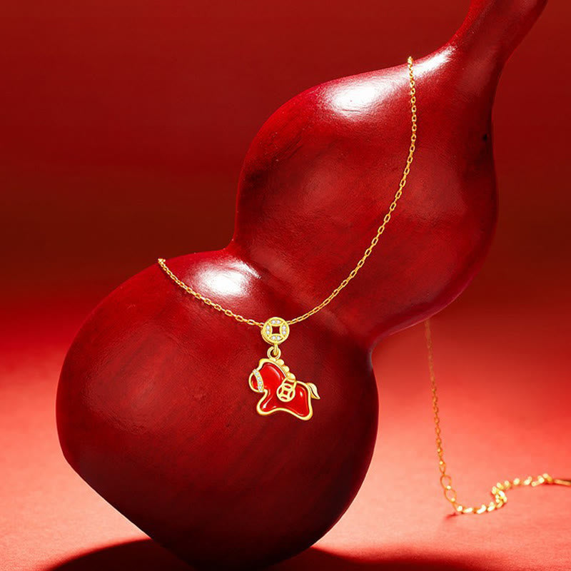 Pendentifs en argent sterling 925 et agate rouge, ornés d'une pièce de cuivre et de pierres de Buddha Stones de l'année du Cheval. - image 1