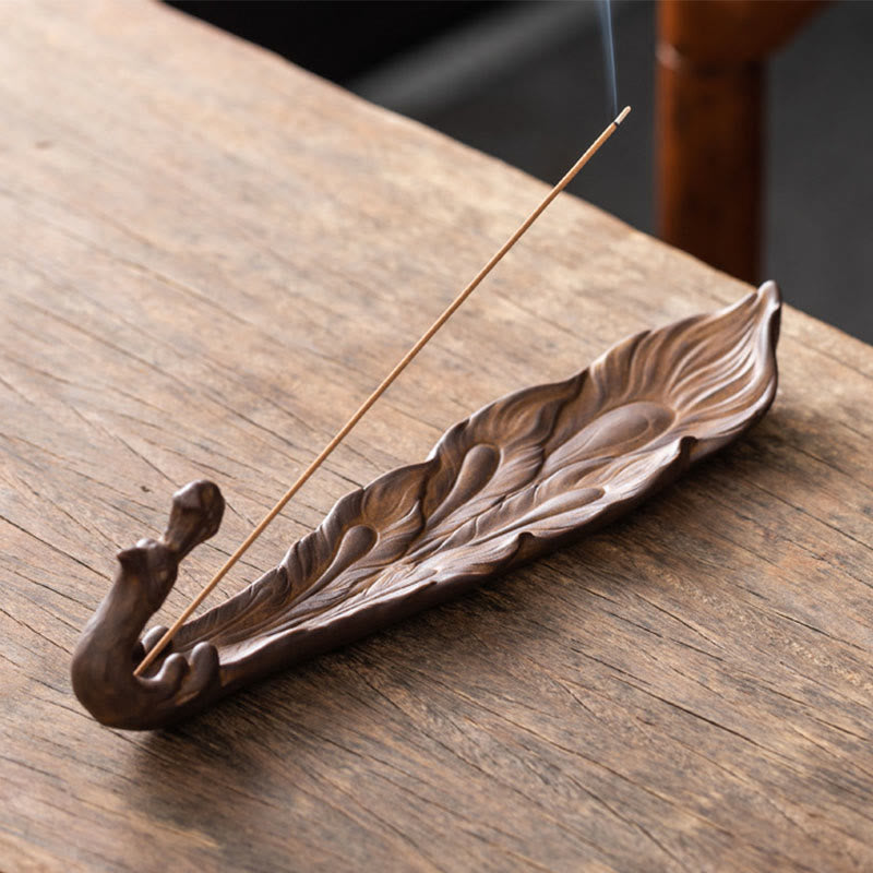 Brûleur d'encens porte-bonheur en forme de paon, Buddha Stones - Paon brun selle (24,7 x 6,5 x 5,5 cm) - image 7