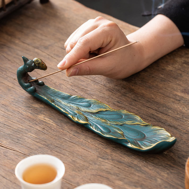 Brûleur d'encens porte-bonheur en forme de paon, Buddha Stones - image 2