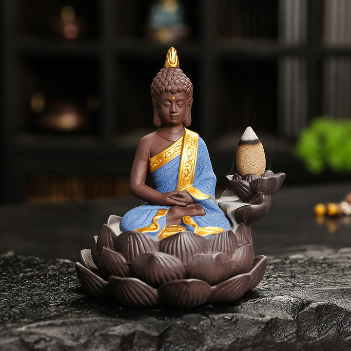 Buddha Stones, brûleur d'encens Bouddha Sérénité pour la décoration intérieure - Méditation du Bouddha bleu (9,1*7,8*10,7 cm) - image 10