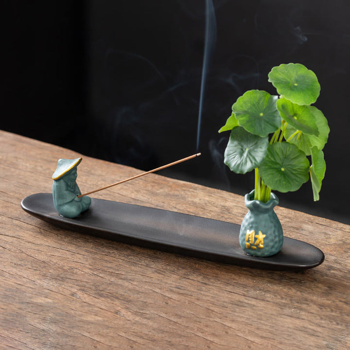 Brûleur d'encens décoratif pour la maison, Buddha Stones Pixiu, symbole de richesse - Pêcheur bleu (25,7 x 7,5 x 5,8 cm) - image 1