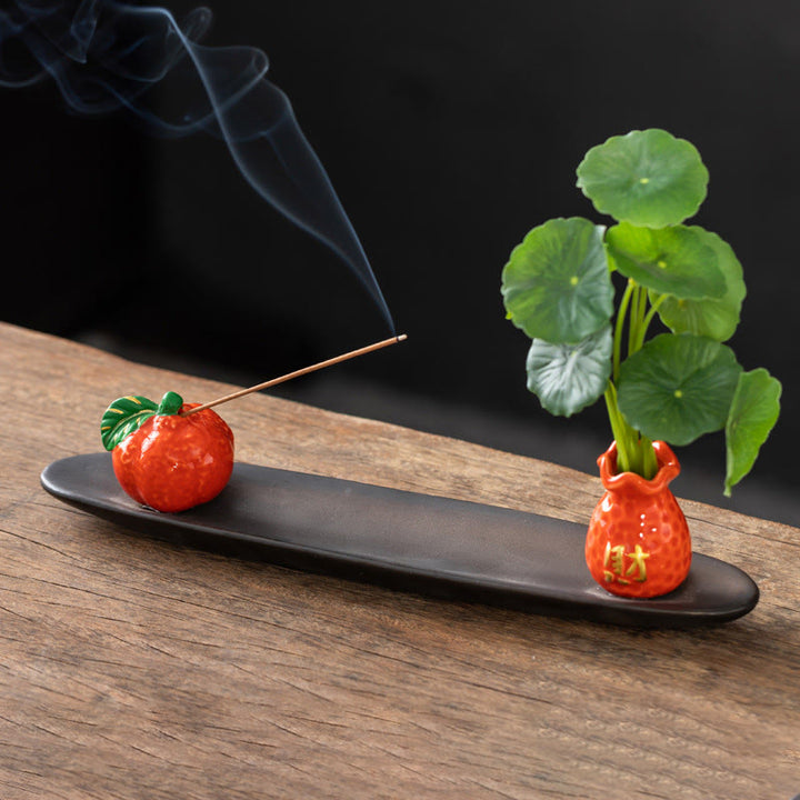 Brûleur d'encens décoratif pour la maison, Buddha Stones Pixiu, symbole de richesse - Orange mandarine (25,7 x 7,5 x 5,8 cm) - image 15