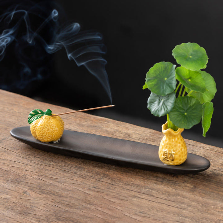 Brûleur d'encens décoratif pour la maison, Buddha Stones Pixiu, symbole de richesse - Mandarine jaune (25,7 x 7,5 x 5,8 cm) - image 18