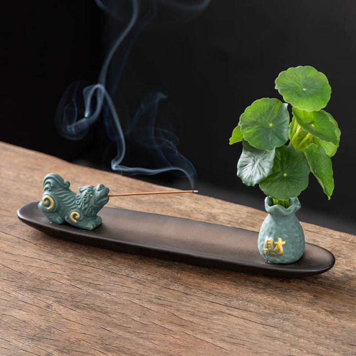 Brûleur d'encens décoratif pour la maison, Buddha Stones Pixiu, symbole de richesse - Pixiu bleu (25,7 x 7,5 x 5,8 cm) - image 10