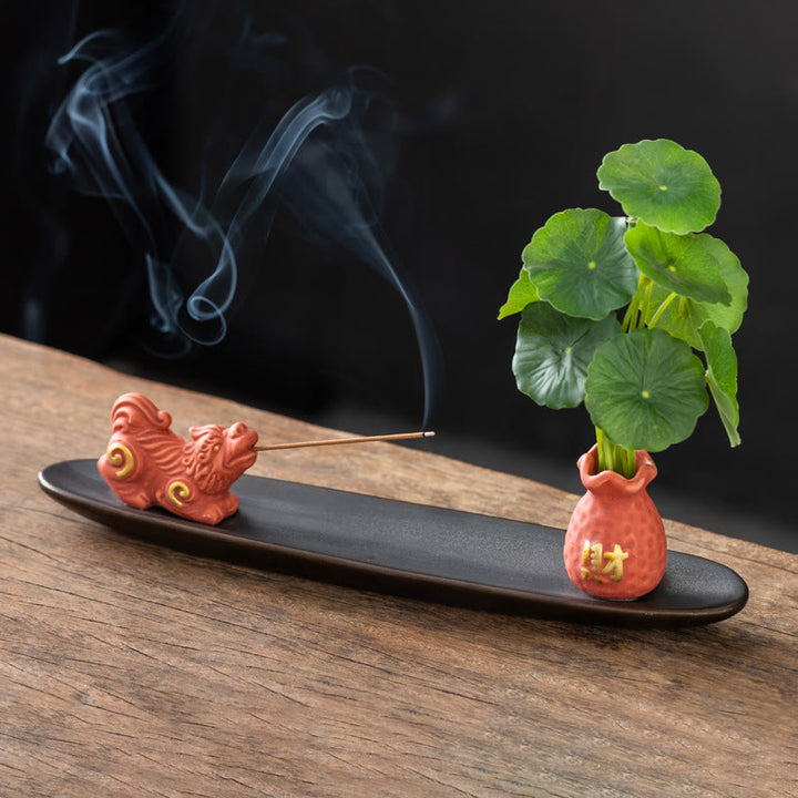 Brûleur d'encens décoratif pour la maison, Buddha Stones Pixiu, symbole de richesse - Orange Pixiu (25,7 x 7,5 x 5,8 cm) - image 8