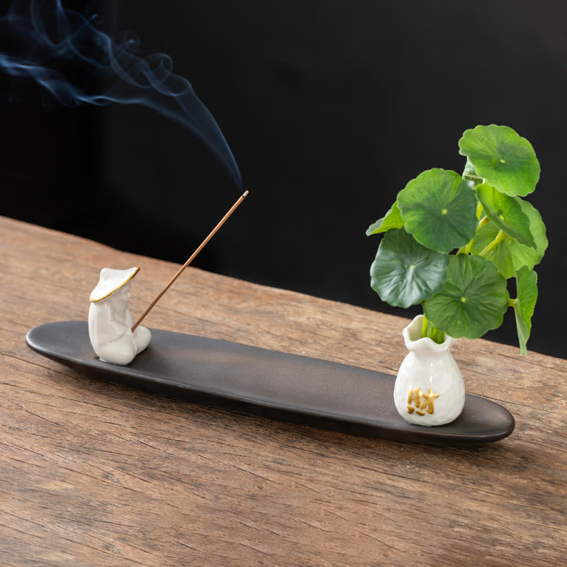Brûleur d'encens décoratif pour la maison, Buddha Stones Pixiu, symbole de richesse - Pêcheur blanc (25,7 x 7,5 x 5,8 cm) - image 6
