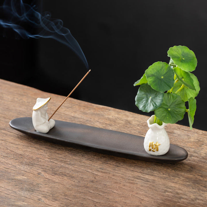 Brûleur d'encens décoratif pour la maison, Buddha Stones Pixiu, symbole de richesse - Pêcheur blanc (25,7 x 7,5 x 5,8 cm) - image 6