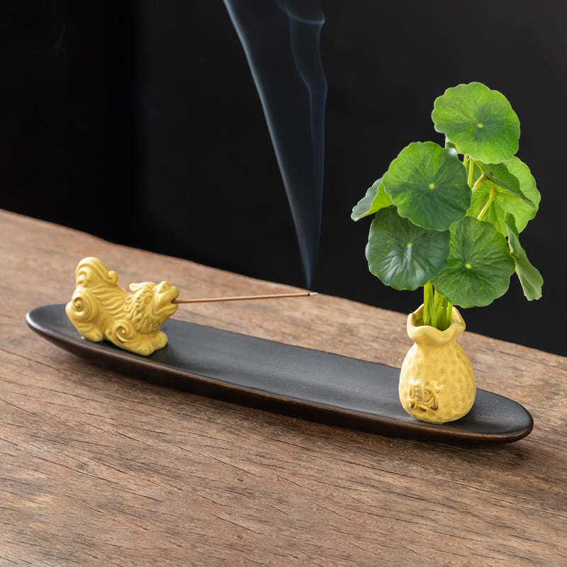 Brûleur d'encens décoratif pour la maison, Buddha Stones Pixiu, symbole de richesse - Pixiu jaune (25,7 x 7,5 x 5,8 cm) - image 14