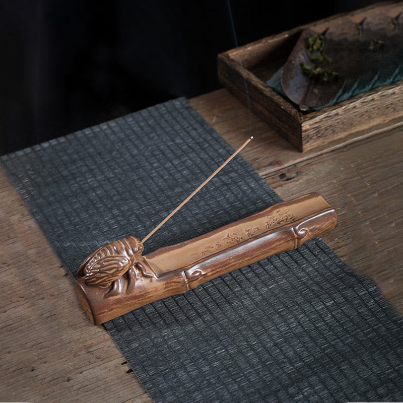 Brûleur d'encens en forme de petit bateau en Buddha Stones et de cigale - Cigale (25*5,5*5,5 cm) - image 7